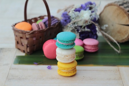 French dessert macaroons with colorful is deliciousの写真素材