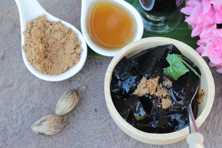 Grass Jelly with syrup and drink is deliciousの写真素材