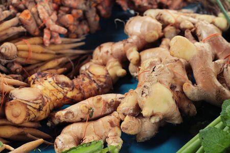 finger root and ginger in the marketの写真素材
