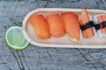 Salmon sushi is delicious, traditional japanese food.の写真素材