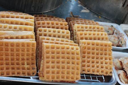 Dessert waffles are delicious in the marketの写真素材
