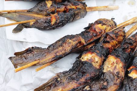 Catfish grill is delicious in the marketの写真素材