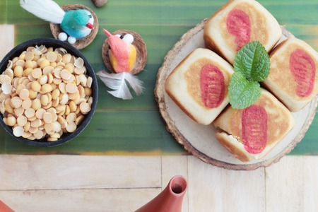 Festival moon cake ,Chinese dessert and hot teaの写真素材