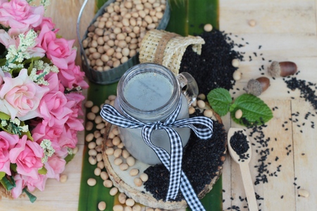 Soybean milk mix black sesame is deliciousの写真素材