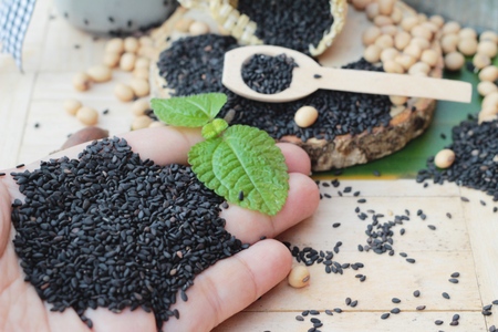 Soybean milk mix black sesame is deliciousの写真素材