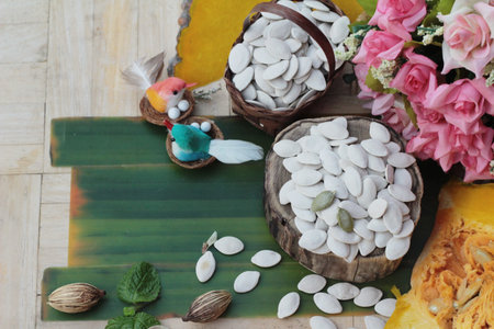 Pumpkin seeds roasted is delicious for healthの写真素材