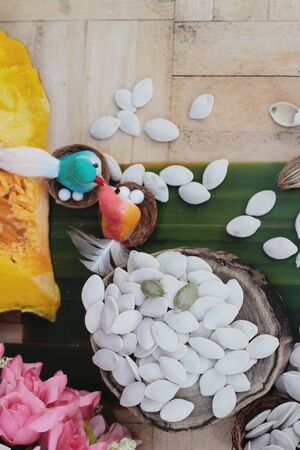 Pumpkin seeds roasted is delicious for healthの写真素材