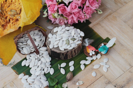 Pumpkin seeds roasted is delicious for healthの写真素材