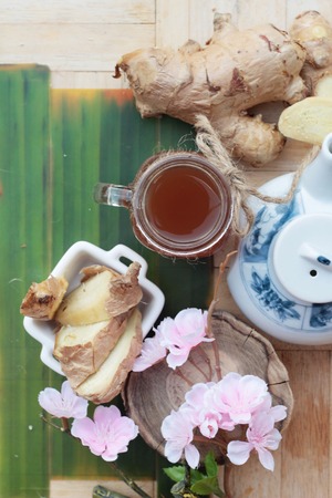 Ginger tea with fresh ginger sliced deliciousの写真素材