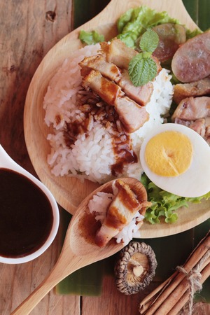 Crispy pork rice with gravy is deliciousの写真素材