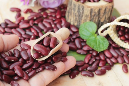 Red bean for health on wood backgroundの写真素材
