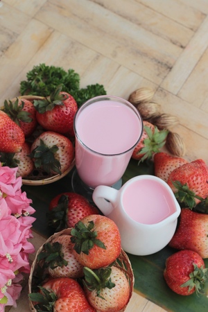 strawberry milk is delicious and fresh strawberryの写真素材