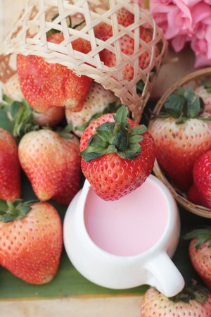 strawberry milk is delicious and fresh strawberryの写真素材