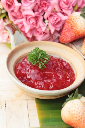 strawberry jam is delicious with fresh strawberryの写真素材