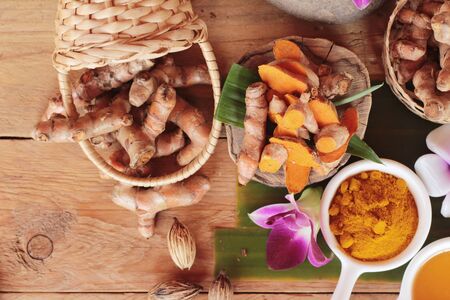 Turmeric powder with honey and milk for scrubの写真素材
