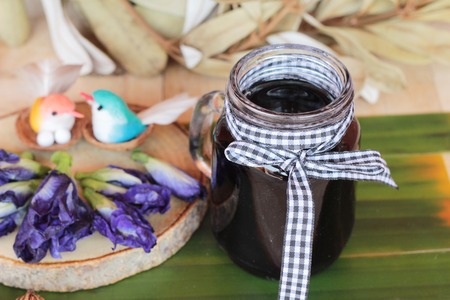 Butterfly pea tea and fresh anchan flowersの写真素材