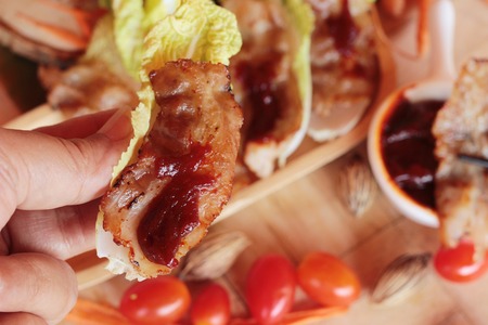 Grilled pork belly korean food is deliciousの写真素材