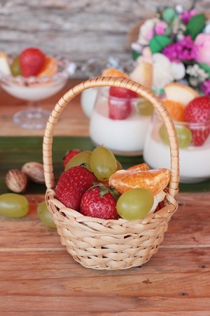 Fresh milk pudding with mix fruit tastyの写真素材