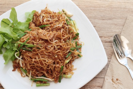 Fried noodle Thai style with pork is deliciousの写真素材
