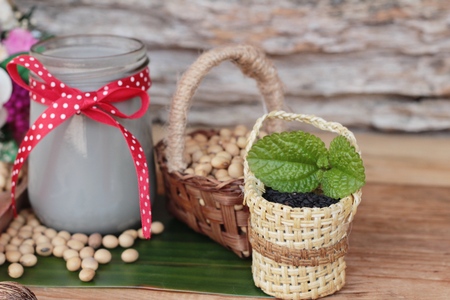Soy bean milk mix black sesame deliciousの写真素材