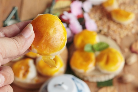 Festival moon cake - Chinese cake and teaの写真素材