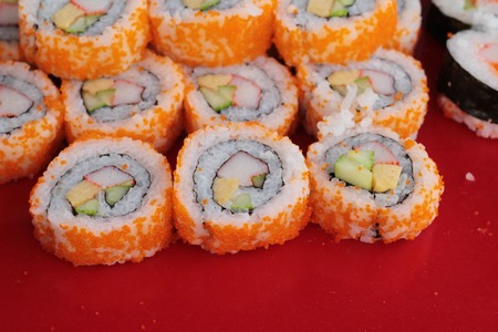Mixed roll sushi set is delicious, Japanese foodの写真素材