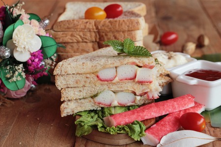 Sandwich crab stick with vegetable is tastyの写真素材