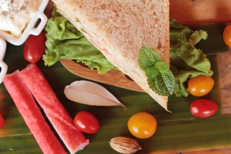 Sandwich crab stick with vegetable is tastyの写真素材