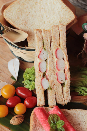 Sandwich crab stick with vegetable is tastyの写真素材