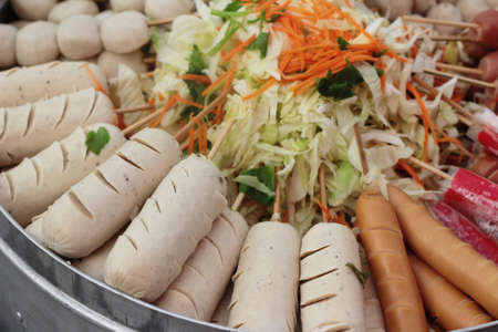 Meatballs and sausages steamed in the marketの写真素材