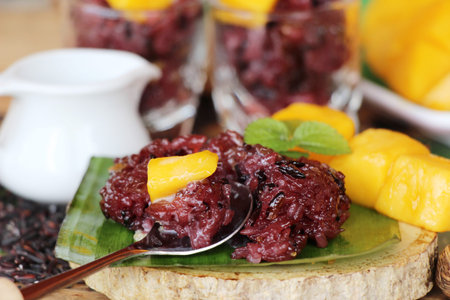 Black sticky rice with mango  , Thai dessertの写真素材