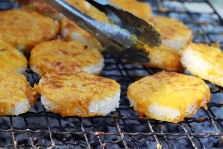 grilled sticky rice on stoveの写真素材