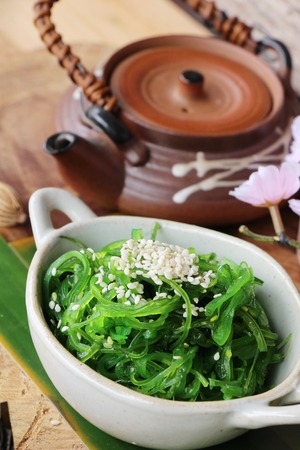 Seaweed wakame salad delicious and dries seaweedの写真素材