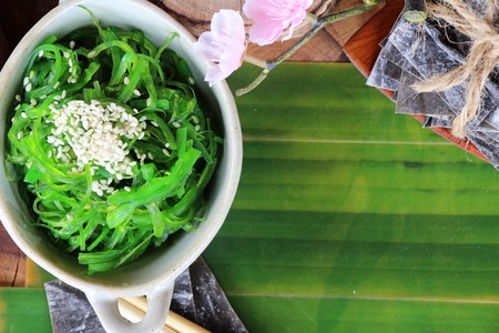 Seaweed wakame salad delicious and dries seaweedの写真素材