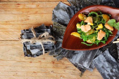 Seaweed salad is spicy with salmon deliciousの写真素材