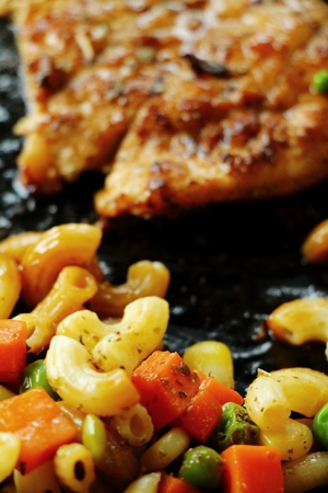 Pasta with pork and vegetables is deliciousの写真素材