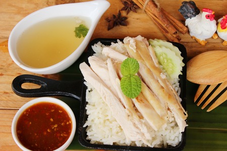 Rice steamed with chicken and soup deliciousの写真素材