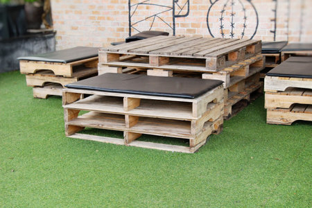 Wooden chairs in the garden vintage styleの写真素材