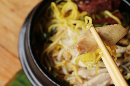 Chicken noodle with vegetable and soup delicious