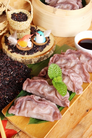 Chinese steamed dumpling with riceberry rice deliciousの写真素材
