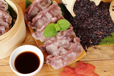 Chinese steamed dumpling with riceberry rice deliciousの写真素材