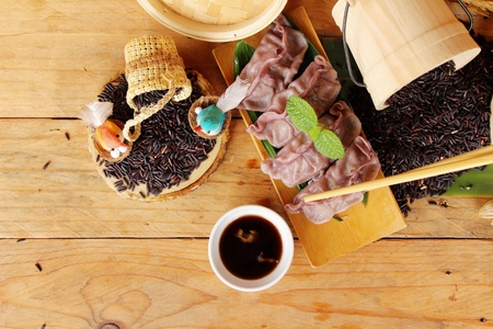 Chinese steamed dumpling with riceberry rice deliciousの写真素材
