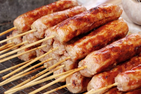 Grilled sausage asia is delicious in marketの写真素材