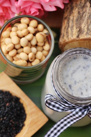 Soy bean milk mix black sesame deliciousの写真素材