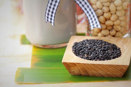 Soy bean milk mix black sesame deliciousの写真素材