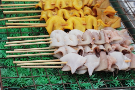 Grilled squid is delicious in the marketの写真素材