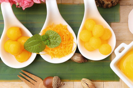 golden sweet is egg yolk  ,Thai dessertの写真素材