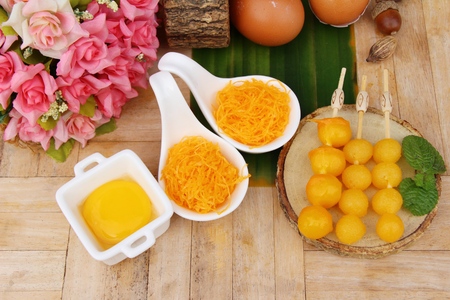 golden sweet is egg yolk  ,Thai dessertの写真素材