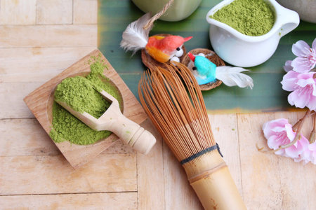 Green tea with milk and matcha tea powder