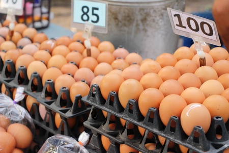 Egg in the panel at the marketの写真素材